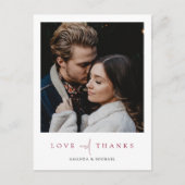 エレガントBurgundy Script Photo's 結婚 Thank You ポストカード (正面)
