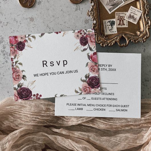 エレガントBurgundy Summerフローラメニュー選択 出欠カード