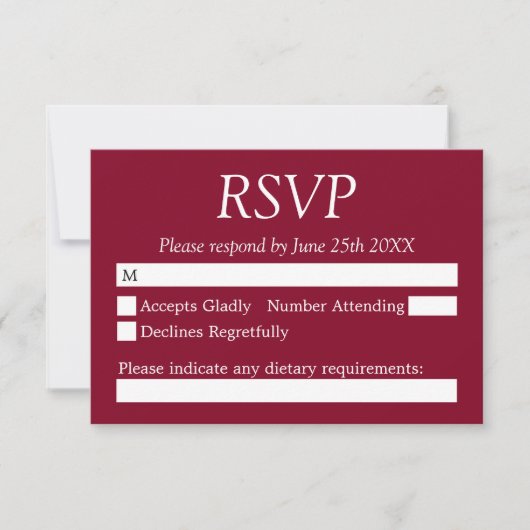 エレガントBurgundy Wedding RSVPカード (正面)