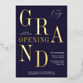 エレガントBusiness Launch企業の Logo Navy & Data 箔招待状 (正面)