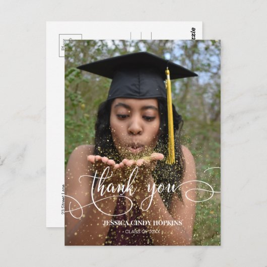 エレガントCaligraph Graduation Photoありがとう ポストカード (正面/裏面)