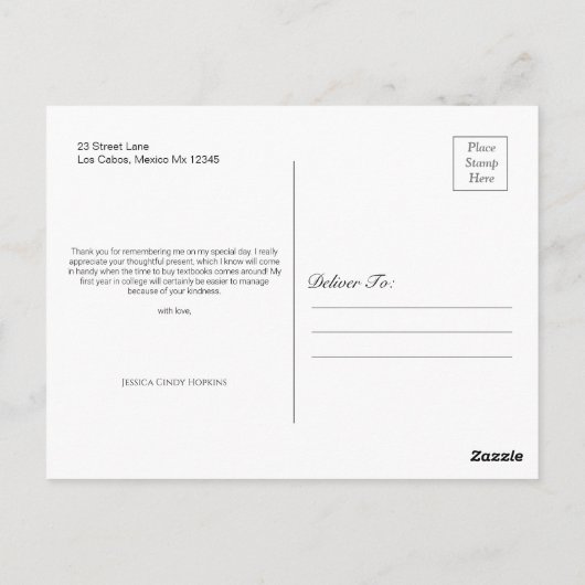 エレガントCaligraph Graduation Photoありがとう ポストカード (裏面)