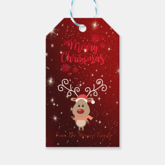 エレガントCartoon Reindeer、Red、Sparkles ギフトタグ (正面)