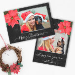エレガントChalkboard Poinsettiaクリスマスフォト シーズンカード<br><div class="desc">エレガント黒板の背景とシルバーフレームを持つポインセチア自分の名前と写真でカスタマイズも楽しめるクリスマスホリデーカード。サンプル写真は自分で置き換えて下さい。写真のサンプル提供： https://pixabay.com/es/users/yamabsm-1300729/</div>