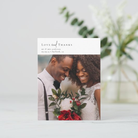 エレガントChic Scriptの結婚写真ありがとう ポストカード (スタンド正面)
