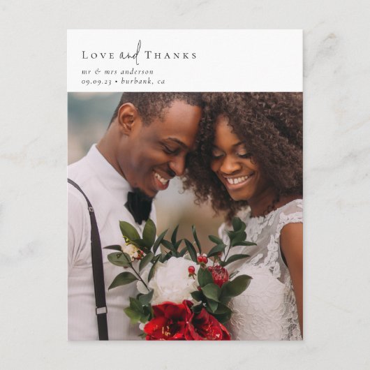 エレガントChic Scriptの結婚写真ありがとう ポストカード (正面)