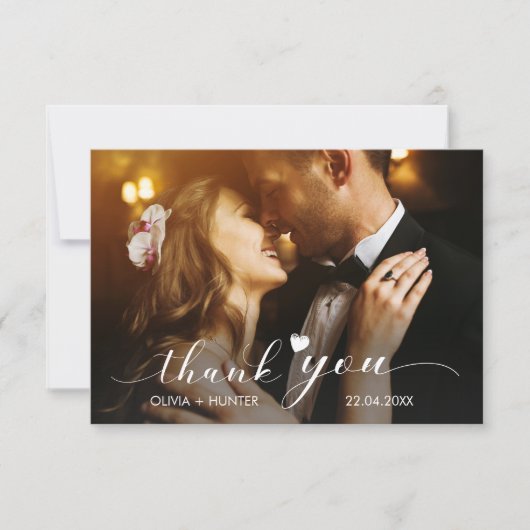 エレガントChic Script金ゴールド結婚の2枚の写真 サンキューカード (正面)