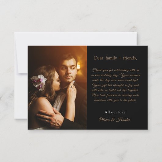 エレガントChic Script金ゴールド結婚の2枚の写真 サンキューカード (裏面)