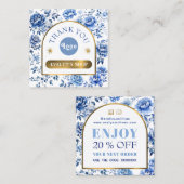 エレガントchinoiserie青い花の割引カード スクエア名刺 (正面/裏面)