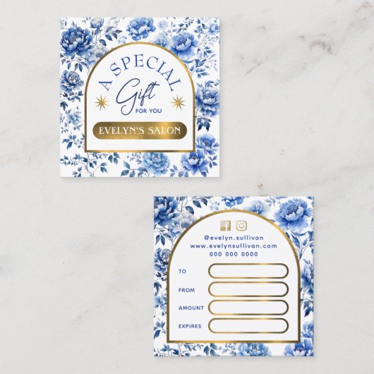 エレガントchinoiserie青い花ギフトカード スクエア名刺 (正面/裏面)