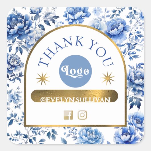 エレガントchinoiserie青い花シール スクエアシール (正面)