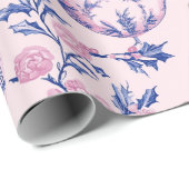 エレガントChinoiserie Blue & Pinkクリスマスオーナメント ラッピングペーパー (ロールコーナー)