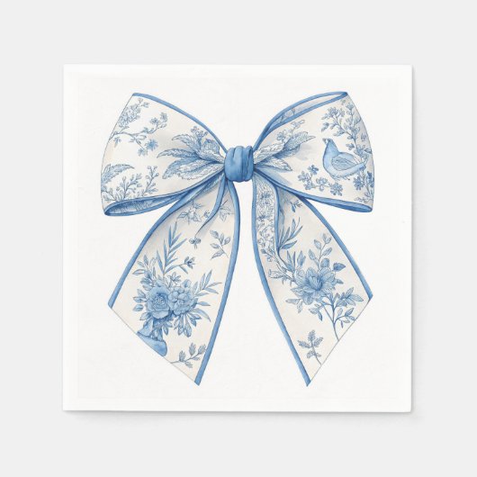エレガントChinoiserie Blue & White Bow Homeアクセサ スタンダードカクテルナプキン (正面)