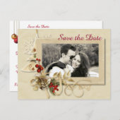 エレガントChristmas結婚's with Photo Save the Date 案内ポストカード (正面/裏面)