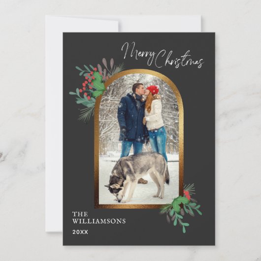 エレガントChristmas 1フォトアーチ植物学 シーズンカード (正面)