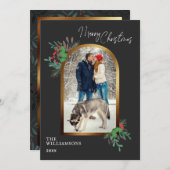 エレガントChristmas 1フォトアーチ植物学 シーズンカード (正面/裏面)