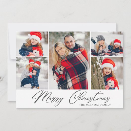 エレガントChristmas 5フォトコラージュあいさつモダン文 シーズンカード (正面)