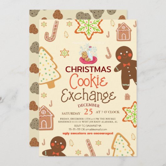 エレガントChristmas Cookie Exchangeパーティー 招待状 (正面/裏面)