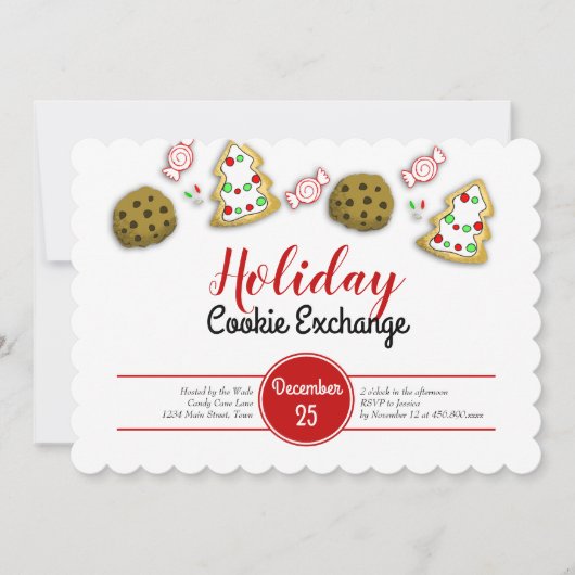 エレガントChristmas Cookie Exchange 招待状 (正面)