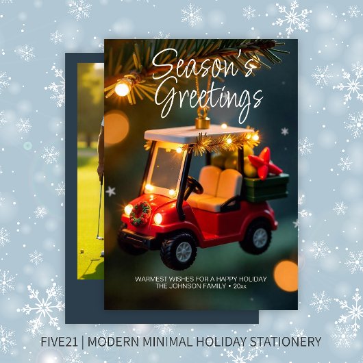 エレガントChristmas Golf Cartオーナメント・フォトネイビー シーズンカード