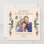 エレガントChristmas Greenery写真 シーズンカード (正面)