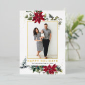 エレガントChristmas Poinsettia写真金ゴールド 箔シーズンカード (立ち正面)