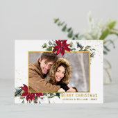 エレガントChristmas Poinsettia写真金ゴールド 箔シーズンカード (立ち正面)