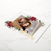 エレガントChristmas Poinsettia写真金ゴールド 箔シーズンカード (回転した状態)