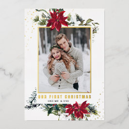 エレガントChristmas Poinsettia写真金ゴールド 箔シーズンカード