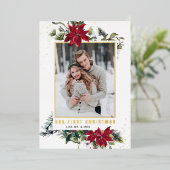 エレガントChristmas Poinsettia写真金ゴールド 箔シーズンカード (立ち正面)