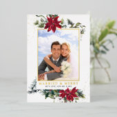 エレガントChristmas Poinsettia写真金ゴールド 箔シーズンカード (立ち正面)