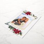 エレガントChristmas Poinsettia写真金ゴールド 箔シーズンカード (回転した状態)