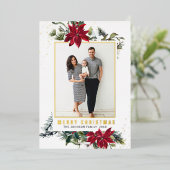 エレガントChristmas Poinsettia写真金ゴールド 箔シーズンカード (立ち正面)