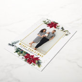 エレガントChristmas Poinsettia写真金ゴールド 箔シーズンカード (回転した状態)