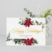 エレガントChristmas Poinsettia 2写真金ゴールド 箔シーズンカード (立ち正面)