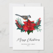 エレガントChristmas Poinsettia Bird Non-Photo シーズンカード (正面)