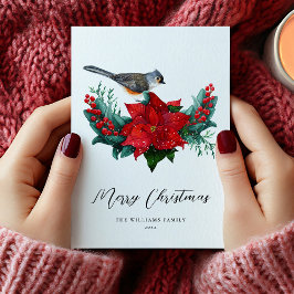 エレガントChristmas Poinsettia Bird Non-Photo シーズンカード