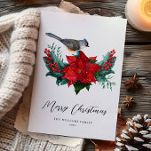 エレガントChristmas Poinsettia Bird Non-Photo シーズンカード