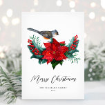 エレガントChristmas Poinsettia Bird Non-Photo シーズンカード<br><div class="desc">このクリスマスポインセチアとホリーベリーのデザインと一緒にエレガント、あなたの友人と家族の幸せな休暇シーズンを望む。あなたの休日の挨拶と家族の名前でパーソナライズ。</div>