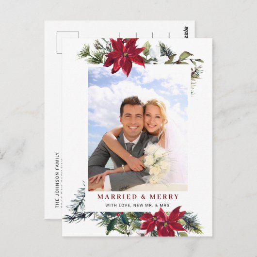 エレガントChristmas Poinsettia Frameフォトグリーティング ポストカード (正面/裏面)