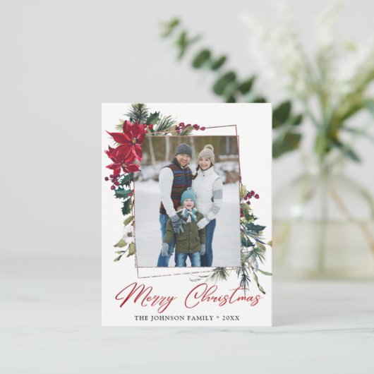 エレガントChristmas Poinsettia Frameフォトグリーティング ポストカード (スタンド正面)