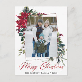 エレガントChristmas Poinsettia Frameフォトグリーティング ポストカード