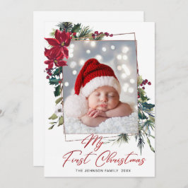 エレガントChristmas Poinsettia Photo Greeting シーズンカード