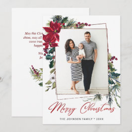 エレガントChristmas Poinsettia Photo Greeting シーズンカード