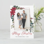 エレガントChristmas Poinsettia Photo Greeting シーズンカード (スタンド正面)