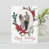 エレガントChristmas Poinsettia Photo Greeting シーズンカード (スタンド正面)