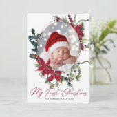エレガントChristmas Poinsettia Photo Greeting シーズンカード (スタンド正面)