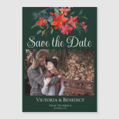 エレガントChristmas Poinsettia Photo Save the Date マグネット招待状 (正面)