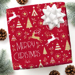 エレガントChristmas Reindeer編集可能深い赤金ゴールド ラッピングペーパー<br><div class="desc">このアールデコスタイル包装紙でエレガント、あなたのクリスマスのギフトを特別に作るパーソナライズされたは、受信者の名前、家族の名前や年。深い赤、白、金ゴールド色のテクスチャのカラーパレットでトナカイ、フェスティバルの木や星を飛び立つシームレスなパターン。カスタムギフトのラップは素晴らし、贅沢なtouchを追加し、あなたの休日のプレゼントを本当に見せるための方法ユニークだ！高品質の紙。マットまたは光沢のある仕上げ。</div>