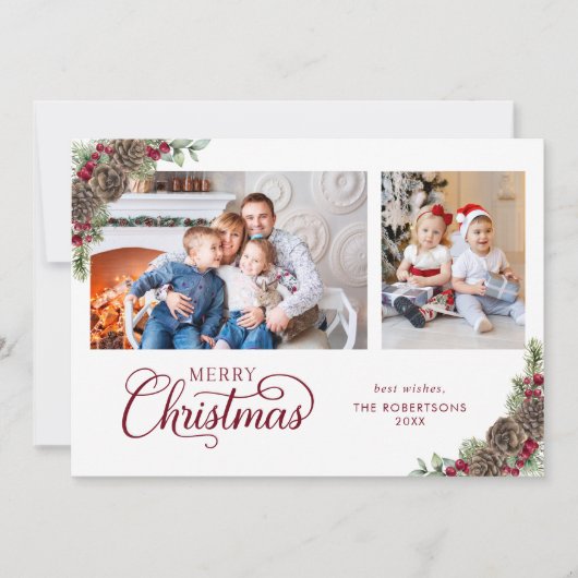 エレガントChristmas Script Botanical 2写真 シーズンカード (正面)